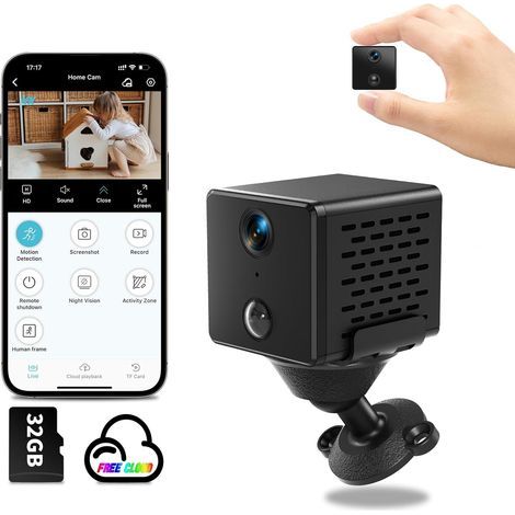 Mini caméra WiFi Stockage cloud gratuit et carte SD 32 Go, caméra compacte 4K HD 2024, autonomie en veille de 150 jours, caméra de surveillance sans fil avec détection de mouvement IA et vision noctu (1/5)