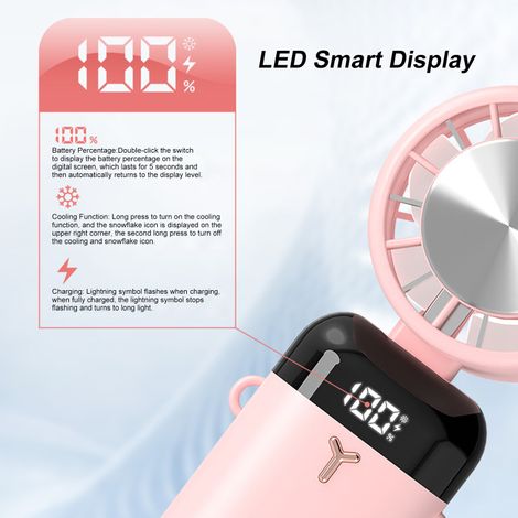 Ventilateur de table portable avec cou et angle réglable à 90°, batterie 3600 mAh, 3 vitesses, base servant de support pour téléphone et d'indicateur de batterie. (1/5)