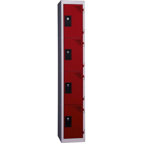PROVOST - Vestiaire multicases monobloc rouge 1 colonne - 4 cases