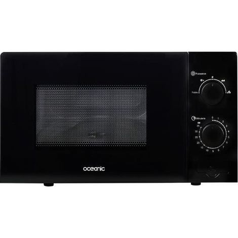 Oceanic – Micro-ondes à poser 20L 700W Noir – Dimensions 45,4 x 26,1 x 32,6 cm – Minuterie 35 min – Fonction décongélation (1/8)