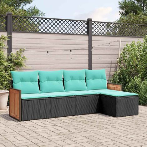 vidaXL Conjunto de sofá de jardín de 5 piezas con cojines, de poliratán negro (1/5)