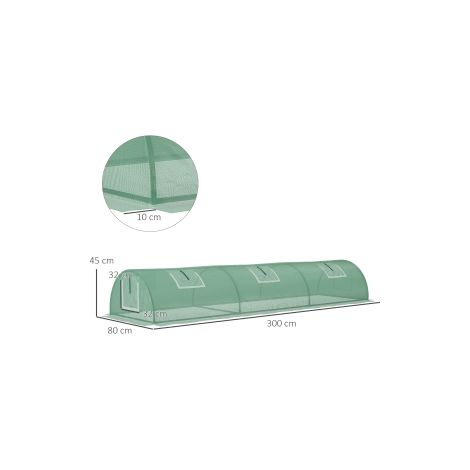 Mini serre tunnel verte en film PE anti-UV 300 x 80 x 45 cm avec fenêtre en maille pour jardin, potager et terrasse (1/5)