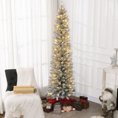 Árbol de Navidad Artificial Nevado 210 cm con 180 Luces LED 405 Ramas y Patas de Metal para Salón Verde y Blanco (1/5)