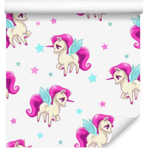 Papel pintado de unicornios voladores y estrellas para salón y dormitorio, 50x1000 cm (1/5)