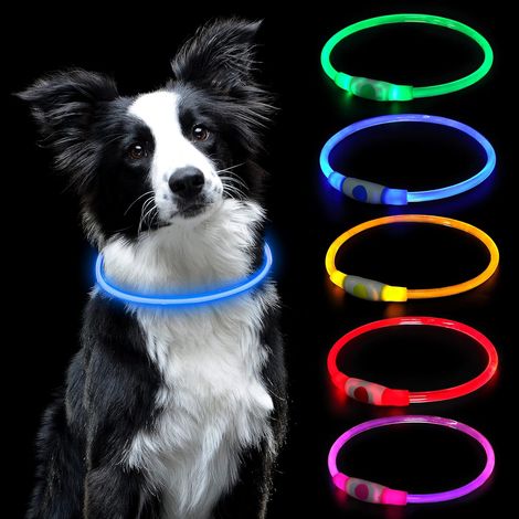 Collier Lumineux Chien, Collier LED pour Animaux Rechargeable USB Découpable Collier Imperméable Collier Chien Réglable pour Petits, Moyens et Grands Chat et Chien(Bleu) (1/5)