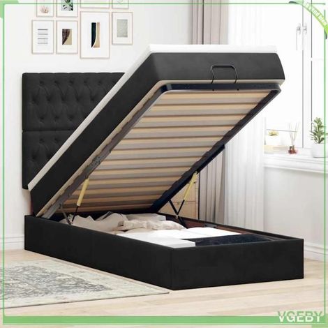 Cadre de lit ottoman avec matelas - 3314362 - Velours noir - 90x190 cm - Rangement hydraulique & LED (1/5)
