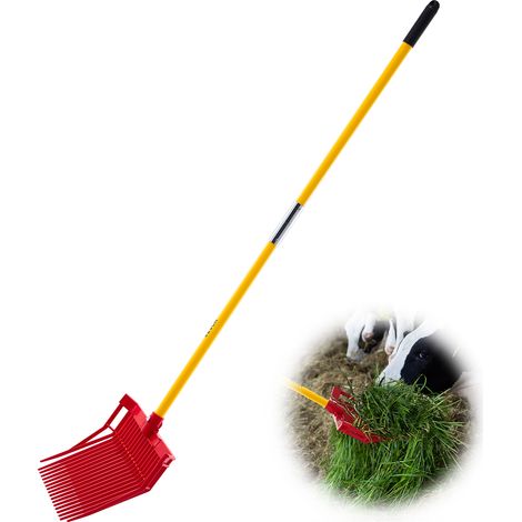 VEVOR Fourche a Fumier, 18 Dents Inclinees, Fourche a Foin avec Long Manche en Fibre de Verre, Rateau a Fumier de Cheval en Plastique pour Ramasser le Fumier, Paille, Foin, Ecurie, Travaux Agricoles
