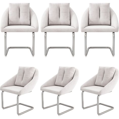 Lot de 6 chaises de salle à manger en velours beige avec coussins et pieds incurvés en métal (1/5)