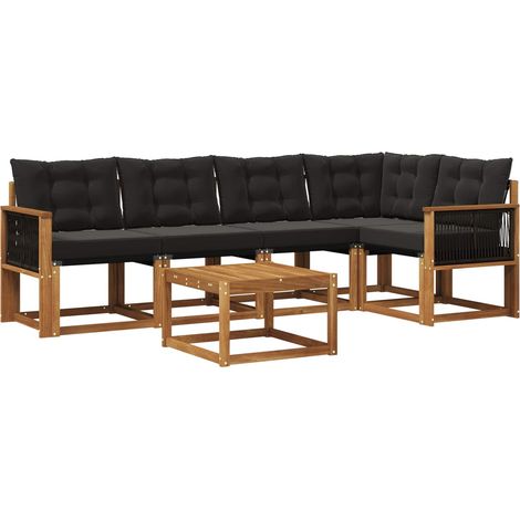 Outdoor Sofa Set with Cushion 6 pcs Natural and Black vidaXL