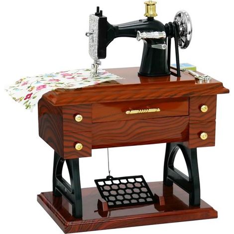 Boîte à musique machine à coudre – Rétro – Horloge et éclairage – Marron – Décoration de bureau (1/5)