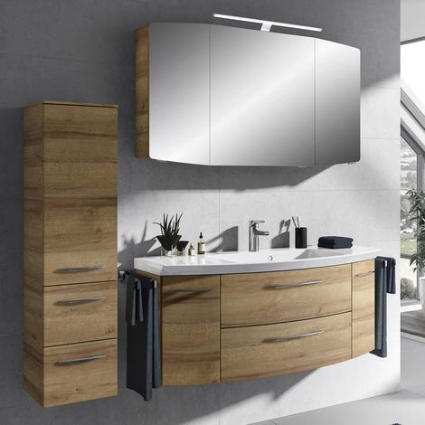 Badmöbel Set mit LED-Spiegelschrank, 121cm Waschtisch und Midischrank CERVIA-66 in Riviera Eiche, B/H/T: 168/200/50,5 cm (1/5)