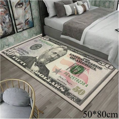 Tapis créatif à motif dollar – Tapis de chambre épais, résistant, antidérapant et facile à nettoyer, paillasson d'entrée, convient au salon et autres pièces, 50 x 80 cm (1/4)