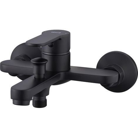 Mitigeur Baignoire Noir, Robinet Laiton, Mitigeur Bain Douche Mural, Robinet Douche et Baignoire, Mitigeur Douche 2 Sorties, Filetage G1/2 (1/5)