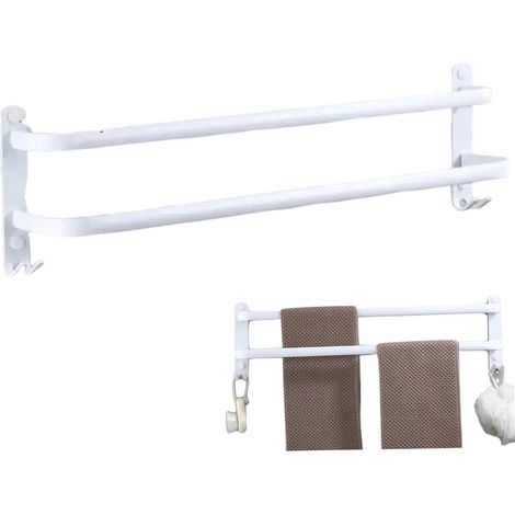 Porte-serviettes mural en aluminium blanc, 61 cm ( 61 cm (24 pouces), 2 niveaux, avec crochets, pour cuisine, salle de bain, hôtel ou bureau (1/5)