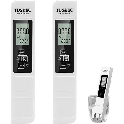 Confezione da 2 tester TDS – Tester di qualità dell'acqua 3 in 1 – TDS/Conduttività/Temperatura, ampio schermo LCD, sonda in titanio, portatile – Intervallo di misurazione 0-9999 PPM, tester a penna p