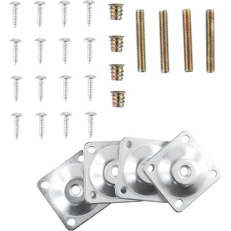 Set of 4 Metal Mounting Plates for Furniture – Sturdy Iron Fixing Brackets with Dowel Screws for Sofa, Chair, Table Legs, Replacement and Repair Kit (1/5)