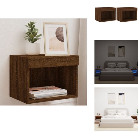 Tables de chevet murales avec lumières LED 2 pcs chêne marron - Table De Chevet Murale - Luminaire Led - Meubles Tv - Éclairage Rgb - Rangement Nuit (1/5)