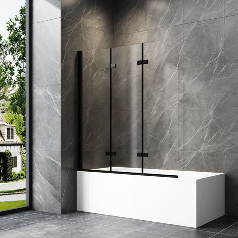 130x140cm Schwarz Badewannenaufsatz 3-teilig Duschwand für Badewanne Duschtrennwand für Badewanne Duschwand Badewanne Faltwand Duschabtrennung Badewanne, 6mm ESG Glas