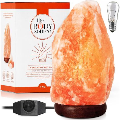 Lampe en Cristal de Sel de l'Himalaya Bouton de réglages d’intensité - Entièrement Naturelle - Fabriquée à la Main avec Base en Bois, 3-5kg (1/5)