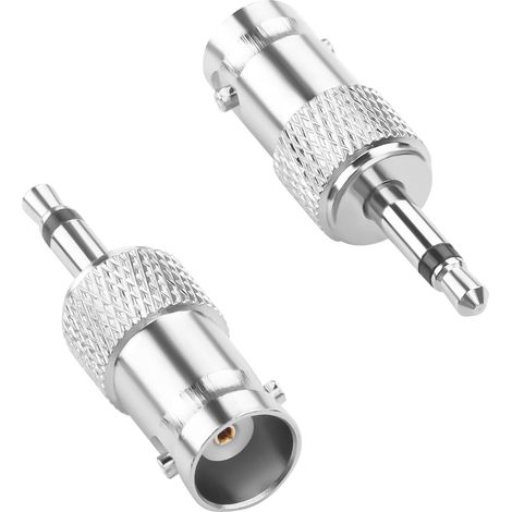 Lot de 2 adaptateurs audio BNC vers TS 3,5 mm mono BNC femelle vers fiche TS 1/8" TS mâle - Convertisseur de courant coaxial - Pour oscilloscope, caméra, surveillance, radio, appareils audio (1/5)