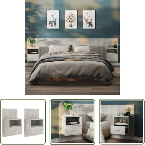 The Living Store Wand-Nachttische 2 Stk. Betongrau - Beton Grau - Wandregal - Nachtschränkchen - Wohnzimmer Deko - Holzwerkstoffeinrichtung (1/5)