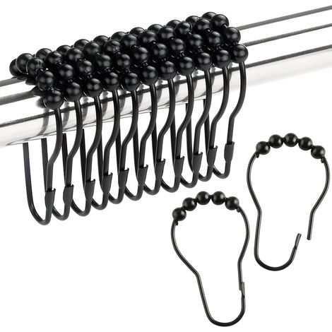 20 Pièces Anneaux Rideaux Douche, Crochet Rideau Douche, Noir Format 7,5 x 4 cm, Système Coulissant, Durable et Solide, Accrochage Rapide, Universel Anneau Rideau, pour Rideau de Douche (1/5)