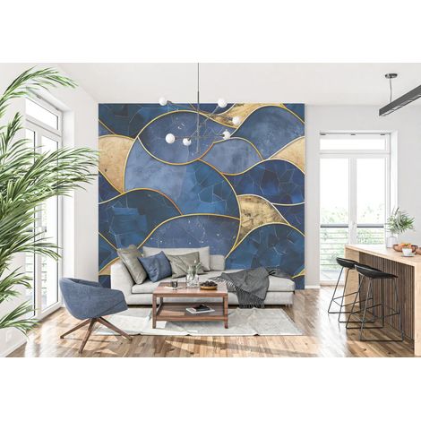 Papier Peint Géométrique - Vagues Dorées - 150 x 250 cm (1/2)