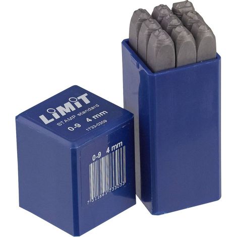 Jeu de chiffres à frapper 9 pcs 0 - 9 en acier trempé fabriqué en Allemagne 120 kp/mm² hauteur 15 mm Limit CSS15
