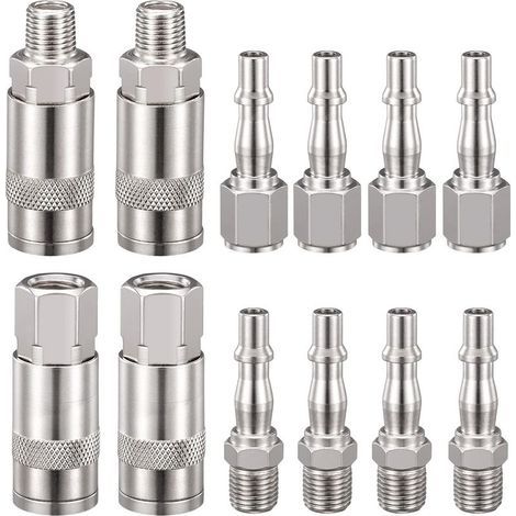 Lot de 12 raccords de tuyau d'air 6,35 mm BSP pour compresseur d'air et kit de raccords mâles femelles (1/5)