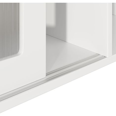Buffet haut avec éclairage LED, armoire de cuisine et vitrine à étagères réglables, meuble de rangement pour salle à manger, blanc. (1/5)