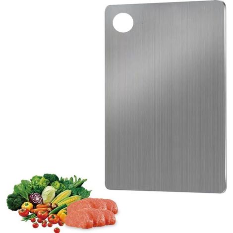 Planche à découper en acier inoxydable 304, 24 x 15 cm planche à découper double face en titane de qualité alimentaire, adaptée à la viande, aux fruits, aux pâtes et aux légumes (1/5)