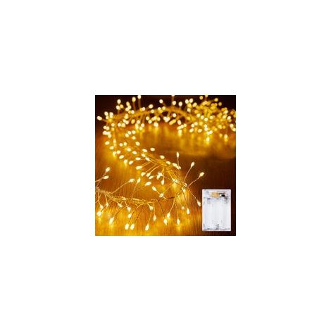Guirlande lumineuse à piles, 3 m, 100 LED, pétards, fil argenté étanche, motif lucioles étoilées, pour couronnes, désherbage, décorations de Noël intérieures et extérieures