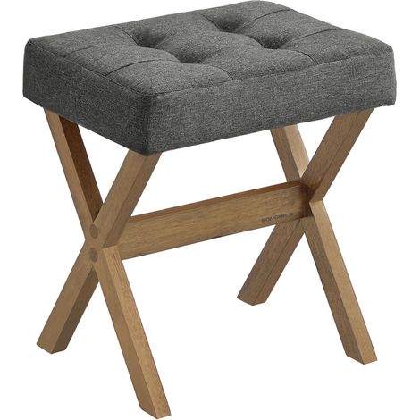 1 Tabouret de coiffeuse, Pied en bois, Assise rembourrée 4cm, Structure en X, Pour chambre, dressing, entrée