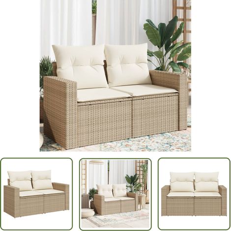 The Living Store Canapé de jardin avec coussins 2 places beige résine tressée - Canapé De Jardin - Meuble De Jardin - Salon De Jardin - Résine Tressée - Rotin Synthétique (1/5)