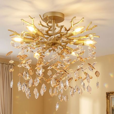LED Deckenleuchte Deckenlampe Wohnzimmerlampe Flexo Kristall Gold Metall Ø 50 cm (1/5)