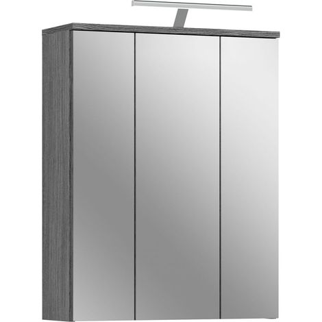 Spiegelschrank inkl. Beleuchtung in Rauchsilber Nachbildung mit Front in Spiegelglas, Breite 60 cm BREST-158 (1/5)