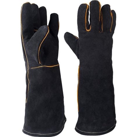 Guanti da barbecue (1 paio), guanti da barbecue in pelle resistenti al calore, lunghi, taglia unica, guanti da forno, guanti per camino, guanti da cucina per grigliare (1/5)