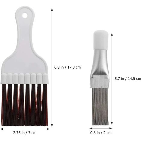 Ensemble de 3 outils de nettoyage pour condenseur de climatiseur portable : brosse, peigne à ailettes et outil de dépoussiérage.