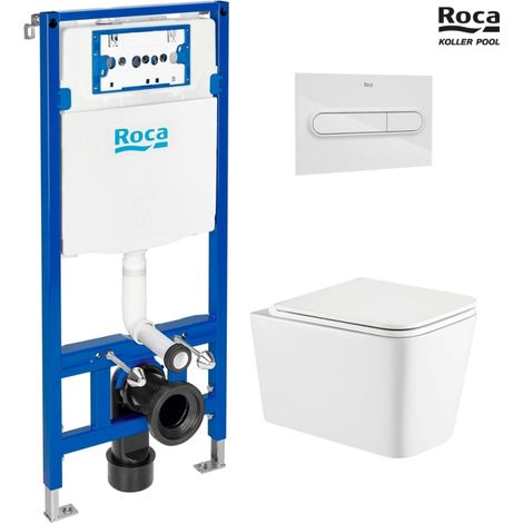 Bâti-support ROCA Duplo One pack réservoir encastrable et plaque PL1 Blanc Brillant avec WC suspendu TREND Blanc Vortex par KP (1/4)