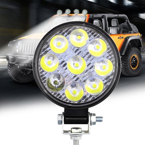 Mini lampe de travail ronde 27 W à 9 LED, lampe auxiliaire pour voiture, moto, camion, chariot élévateur, bateau, noire (1/5)