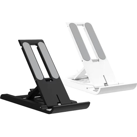 2 supports de téléphone réglables, supports de bureau pliables pour smartphones et tablettes, compatibles avec divers appareils (noir/blanc)