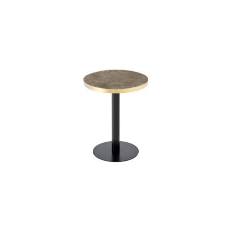 Tavolino rotondo in MDF effetto marmo con bordo dorato, struttura nera, 60 cm (1/5)