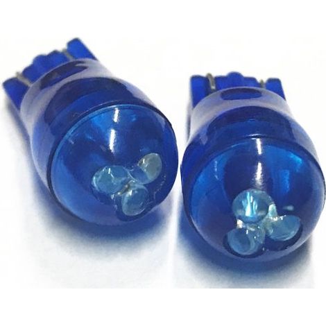 Coppia 2 Lampade Led T10 Con 3 Led F3 Colore Blu Blue 12V 0,2W