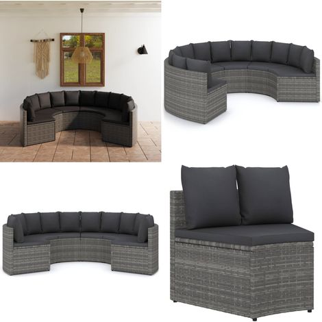 6-tlg. Garten-Sofagarnitur mit Auflagen Poly Rattan Grau - Poly Rattan - Auflagen (1/5)