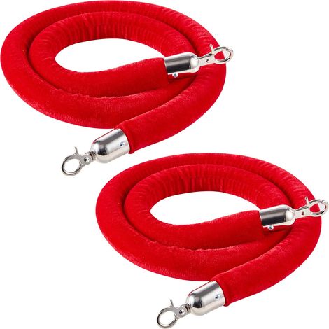 Cordon de Délimitation 2PCs de 1,5 m, Corde pour Poteau de Guidage en Velours Rouge, pour Contrôle des Foules Files d'Attente Théâtre Fête Mariage Exposition Événement, avec Crochets Argentés (1/5)