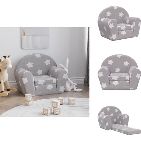 Canapé-lit pour enfants gris clair avec étoiles peluche douce - Canapé Enfant - Lit Enfant - Canapé Convertible - Mobilier Bébé - Meubles Chambre Enfant