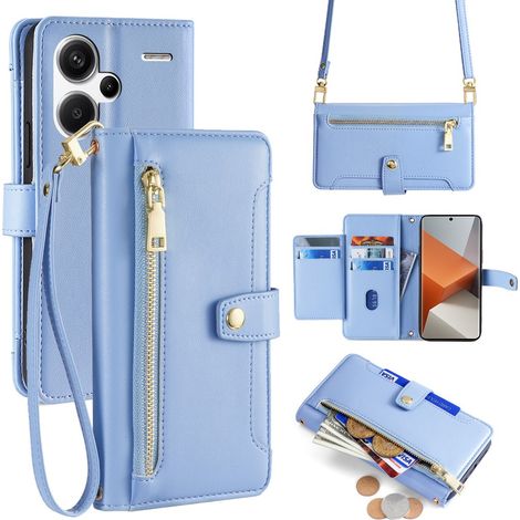 Funda tipo libro para Xiaomi Redmi Note 13 Pro+, con bolsillo tipo cartera con cremallera, color azul. (1/5)