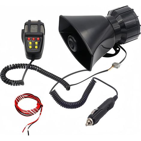 Corne de voiture Klaxon de voiture installation facile Connecter un allume - cigare de voiture 135db Système de haut-parleurs Mic PA 7 Ton Sirène de voiture noire pour 12V voiture bateau etc (1/5)