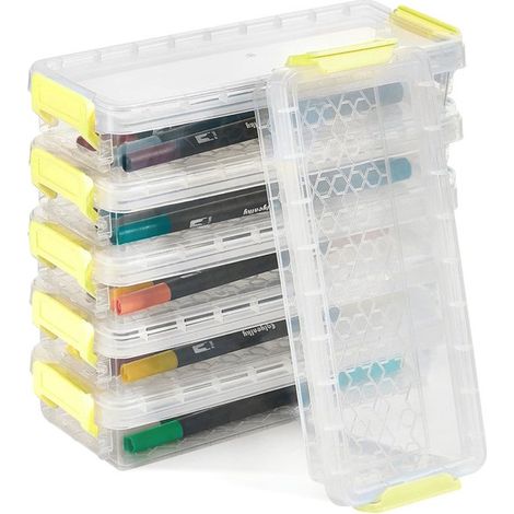 Caja apilable para lápices，6 unidades，Contenedor de plástico transparente，rotuladores de acuarela，materiales de dibujo (1/5)