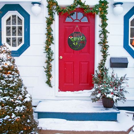 Grünes hölzernes Willkommensschild für Weihnachten, dekorativer Kranz für Haustür, Wand, Veranda, für drinnen und draußen, Weihnachtsdekoration (1/5)
